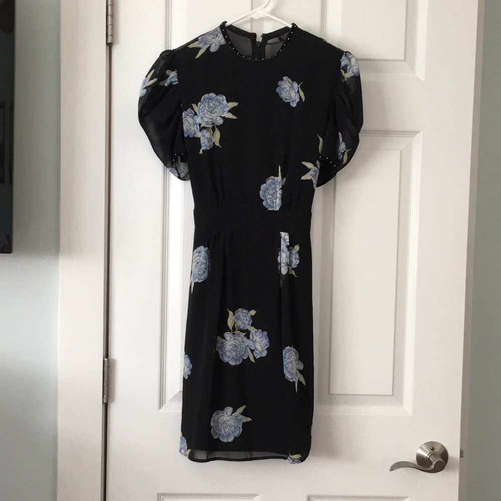Top shop black short dress with puff sleeves